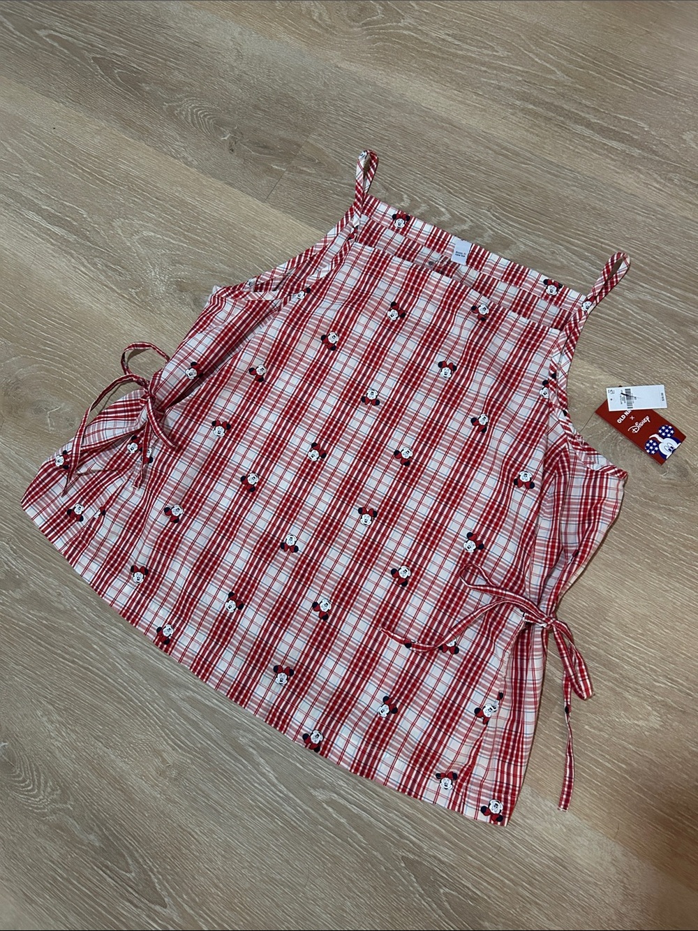 Disney x Old Navy Red and White Plaid Tie-Shoulder Tank with Mickey Accents
